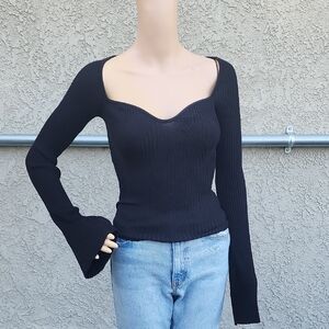 H&M Elegant Black Ribbed Women's Top Size XS